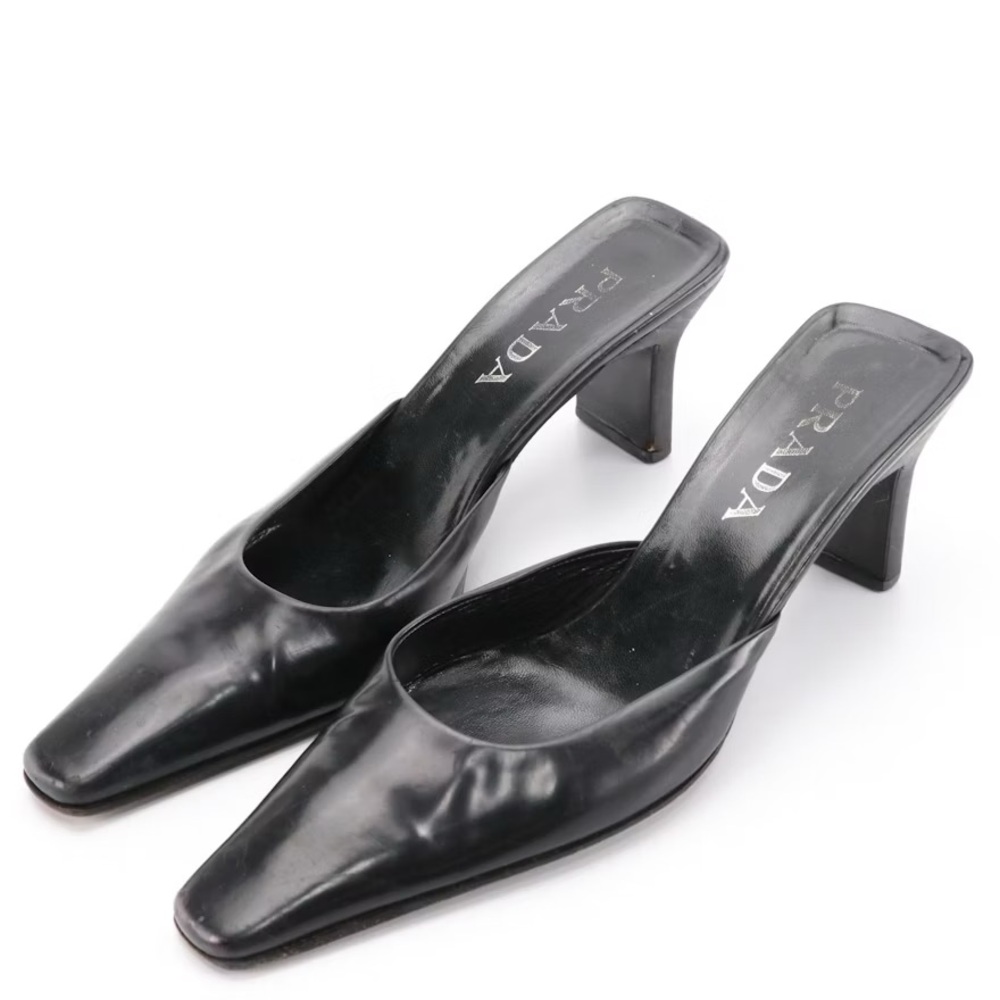 Prada Black Leather Mules